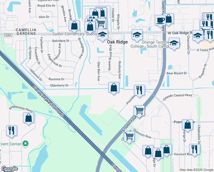 map of restaurants, bars, coffee shops, grocery stores, and more near 4006 Macdonough Avenue in Orlando