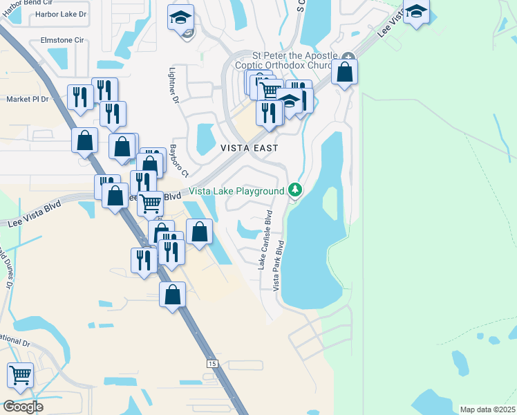 map of restaurants, bars, coffee shops, grocery stores, and more near 8472 Dover View Lane in Orlando
