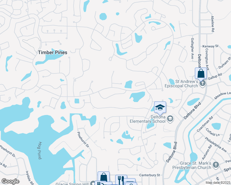 map of restaurants, bars, coffee shops, grocery stores, and more near 7405 Woodhollow Road in Spring Hill