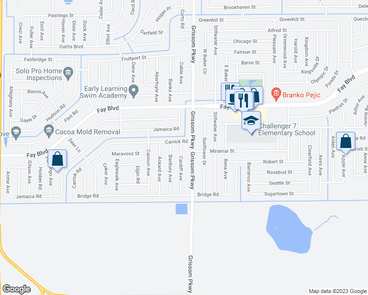 map of restaurants, bars, coffee shops, grocery stores, and more near 6067 Cardiff Avenue in Cocoa