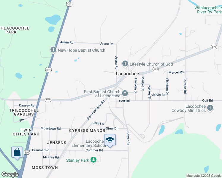 map of restaurants, bars, coffee shops, grocery stores, and more near 21049 Pine Products Road in Dade City