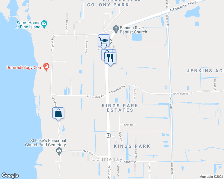 map of restaurants, bars, coffee shops, grocery stores, and more near 80 East Crisafulli Road in Merritt Island