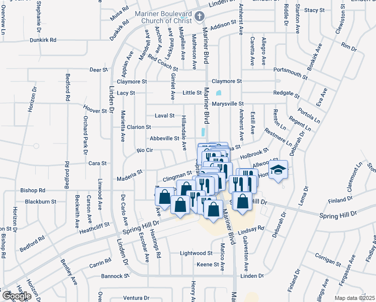 map of restaurants, bars, coffee shops, grocery stores, and more near 2200 Hillandale Avenue in Spring Hill