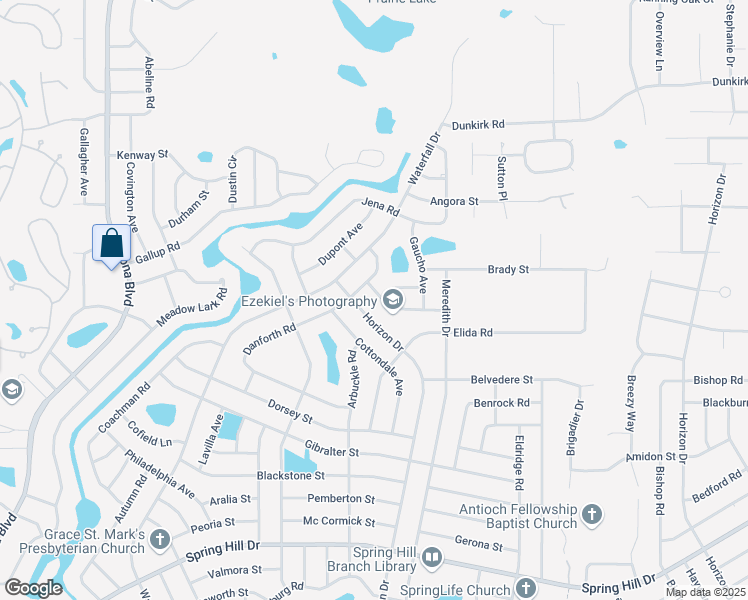 map of restaurants, bars, coffee shops, grocery stores, and more near 9132 El Camino Street in Spring Hill