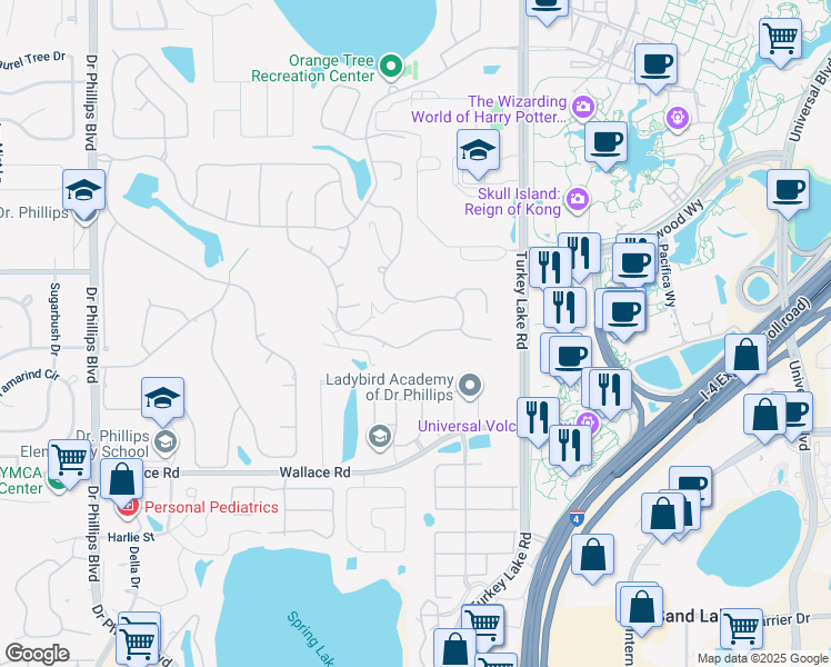 map of restaurants, bars, coffee shops, grocery stores, and more near 6772 Edgeworth Drive in Orlando