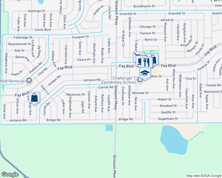 map of restaurants, bars, coffee shops, grocery stores, and more near 6077 Cardiff Avenue in Cocoa