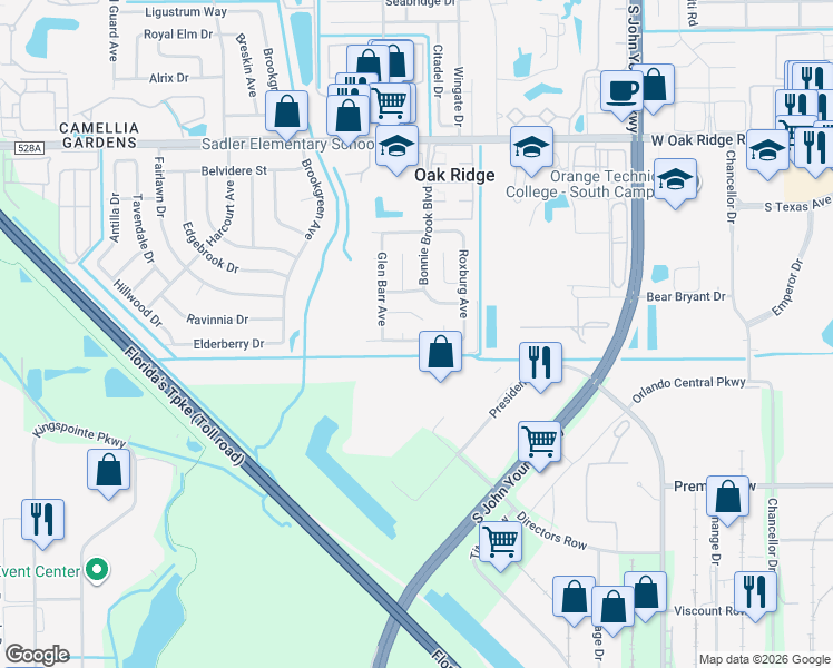 map of restaurants, bars, coffee shops, grocery stores, and more near 4006 Macdonough Avenue in Orlando