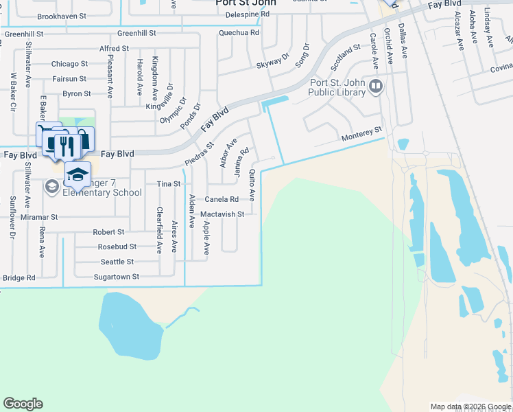 map of restaurants, bars, coffee shops, grocery stores, and more near 4220 Mactavish Street in Cocoa