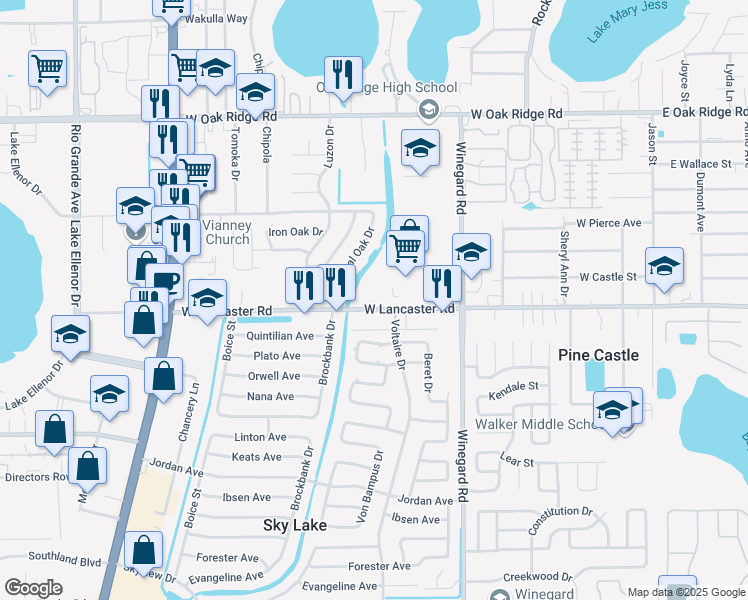 map of restaurants, bars, coffee shops, grocery stores, and more near 777 West Lancaster Road in Orlando