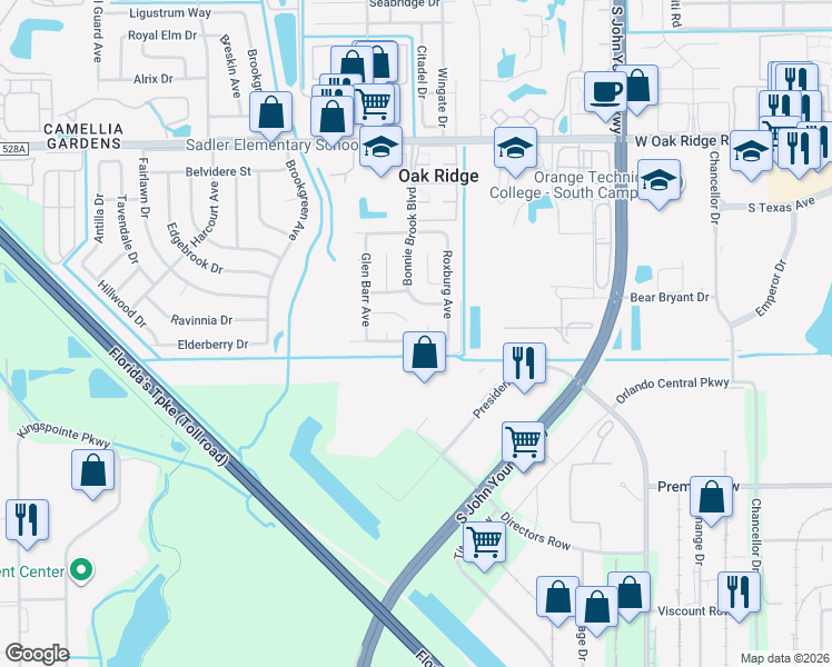 map of restaurants, bars, coffee shops, grocery stores, and more near 4006 Macdonough Avenue in Orlando