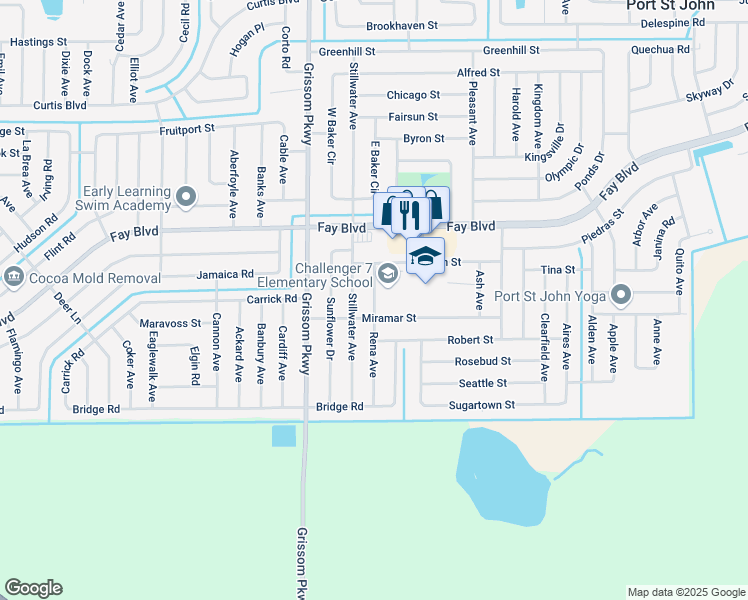 map of restaurants, bars, coffee shops, grocery stores, and more near 6113 Stillwater Avenue in Cocoa