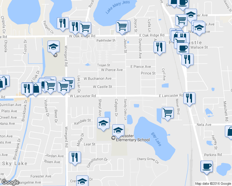map of restaurants, bars, coffee shops, grocery stores, and more near 6326 Calypso Drive in Orlando
