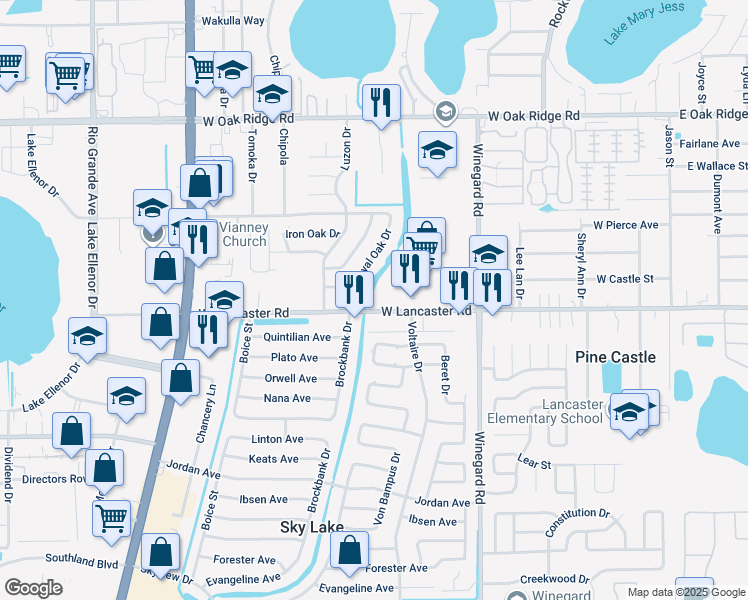 map of restaurants, bars, coffee shops, grocery stores, and more near 777 West Lancaster Road in Orlando