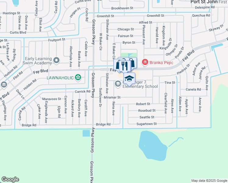 map of restaurants, bars, coffee shops, grocery stores, and more near 6135 Rena Avenue in Cocoa