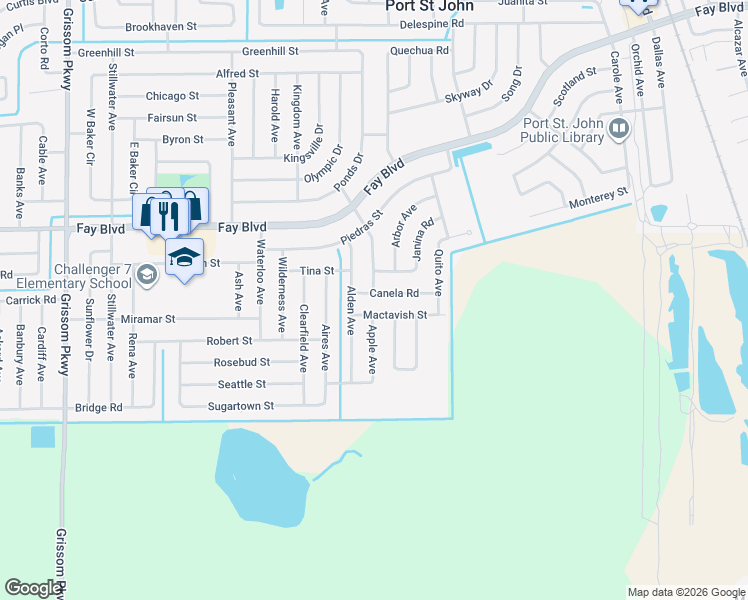 map of restaurants, bars, coffee shops, grocery stores, and more near 4340 Mactavish Street in Cocoa