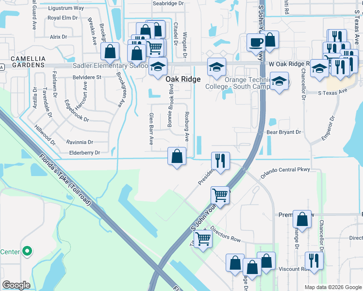 map of restaurants, bars, coffee shops, grocery stores, and more near 3978 Macdonough Avenue in Orlando