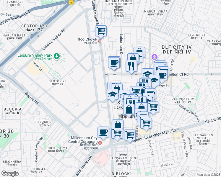 map of restaurants, bars, coffee shops, grocery stores, and more near in Gurugram