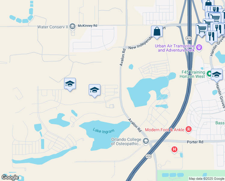 map of restaurants, bars, coffee shops, grocery stores, and more near in Horizon West