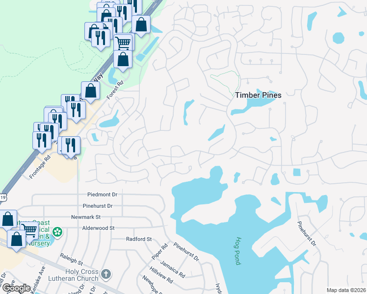 map of restaurants, bars, coffee shops, grocery stores, and more near 6872 Timber Pines Boulevard in Spring Hill