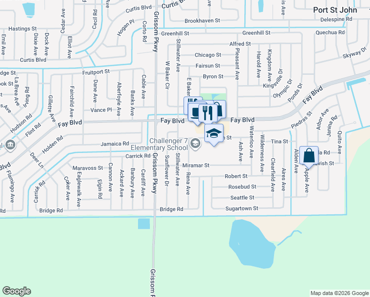 map of restaurants, bars, coffee shops, grocery stores, and more near 4875 Balfern Street in Cocoa