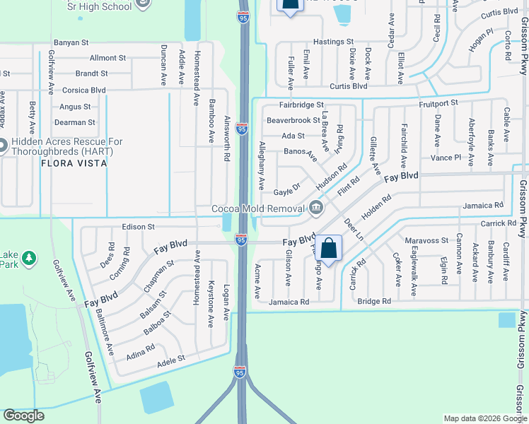 map of restaurants, bars, coffee shops, grocery stores, and more near 6309 Alleghany Avenue in Cocoa