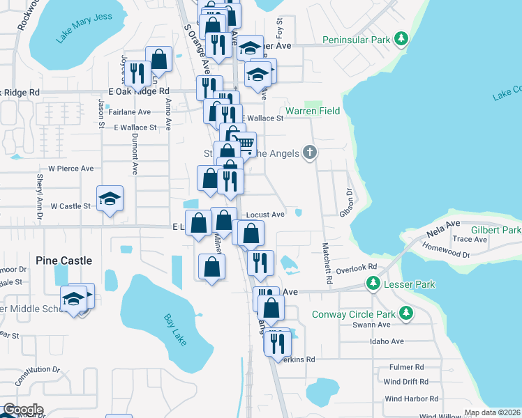 map of restaurants, bars, coffee shops, grocery stores, and more near 1010 East Buchanon Avenue in Orlando