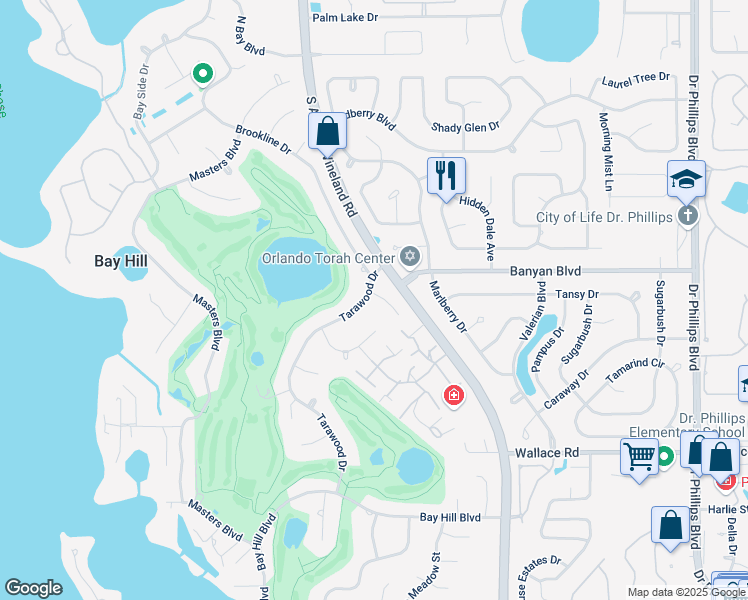 map of restaurants, bars, coffee shops, grocery stores, and more near 5803 Tarawood Drive in Orlando