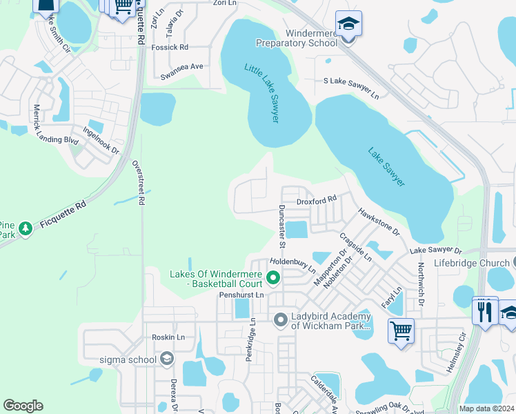 map of restaurants, bars, coffee shops, grocery stores, and more near 7064 Kiwano Way in Windermere
