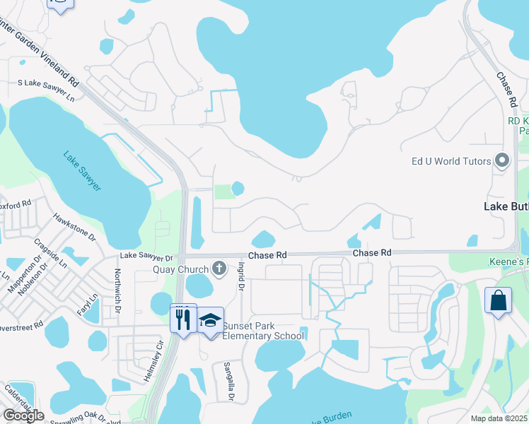 map of restaurants, bars, coffee shops, grocery stores, and more near 6569 Crestmont Glen Lane in Windermere