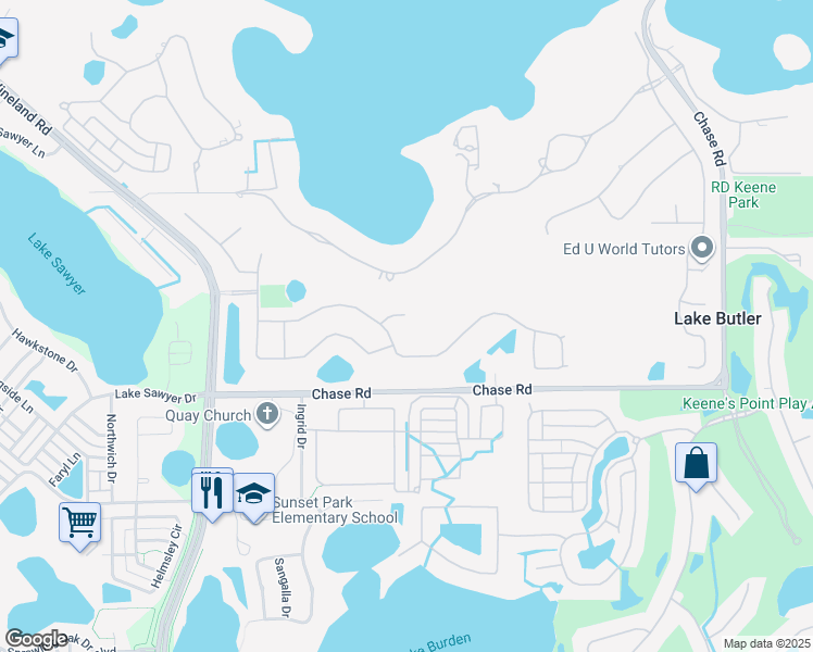 map of restaurants, bars, coffee shops, grocery stores, and more near 6431 Chatham View Court in Windermere