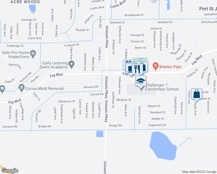 map of restaurants, bars, coffee shops, grocery stores, and more near 6185 Grissom Parkway in Cocoa