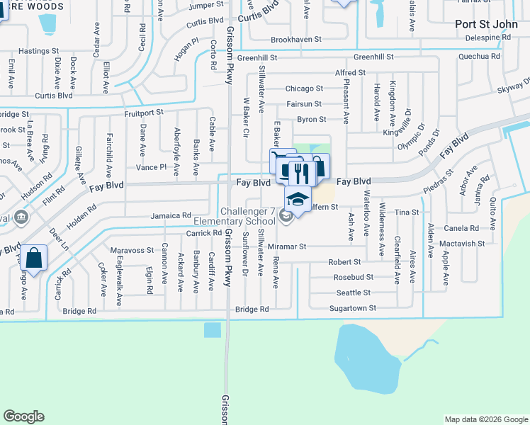 map of restaurants, bars, coffee shops, grocery stores, and more near 4875 Balfern St in Cocoa