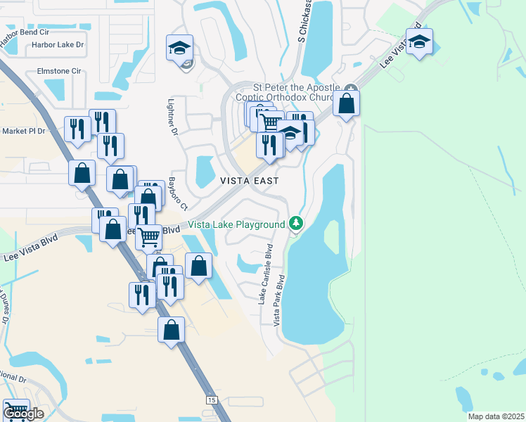 map of restaurants, bars, coffee shops, grocery stores, and more near 8546 Lake Windham Avenue in Orlando
