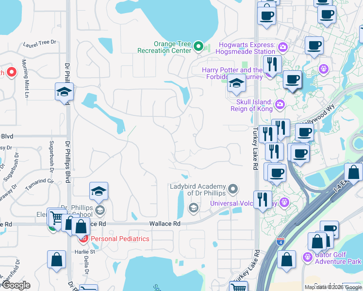 map of restaurants, bars, coffee shops, grocery stores, and more near 7315 Everleigh Court in Orlando