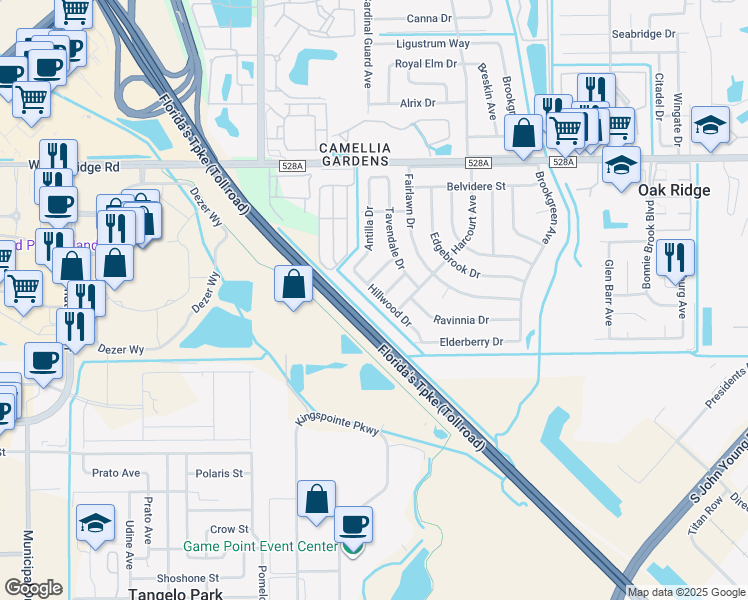 map of restaurants, bars, coffee shops, grocery stores, and more near 6212 Hillwood Drive in Orlando