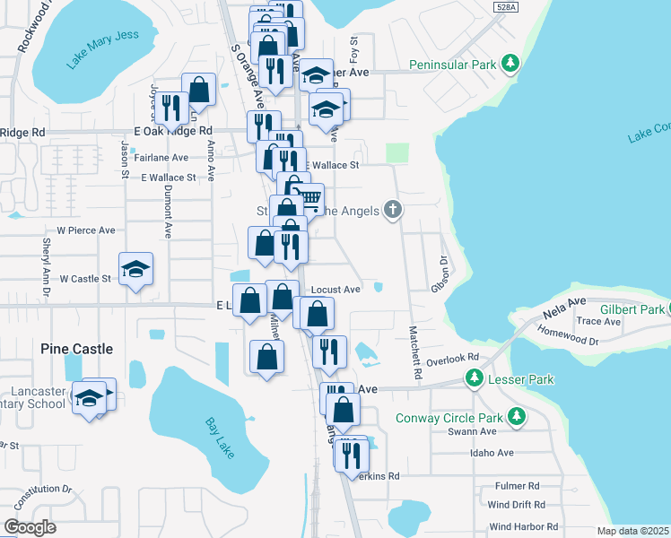 map of restaurants, bars, coffee shops, grocery stores, and more near 1010 East Buchanon Avenue in Orlando