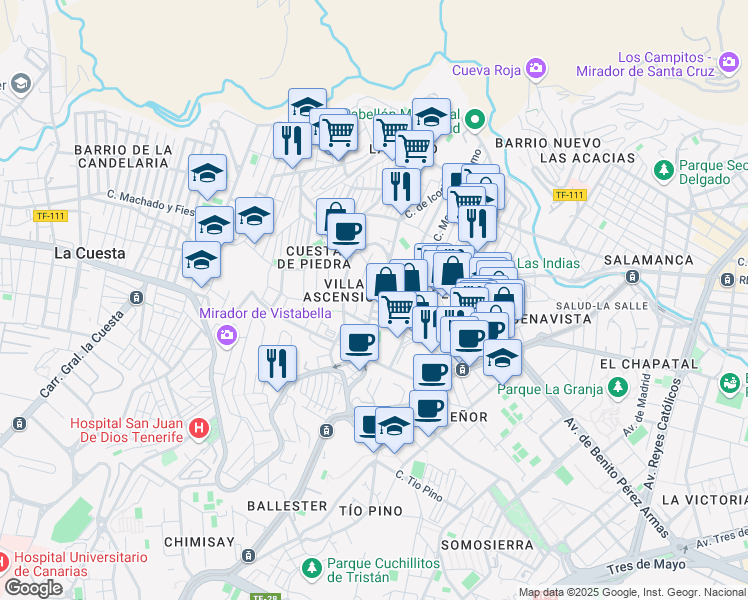 map of restaurants, bars, coffee shops, grocery stores, and more near 4 Calle Eladio Roca Salazar in Santa Cruz de Tenerife