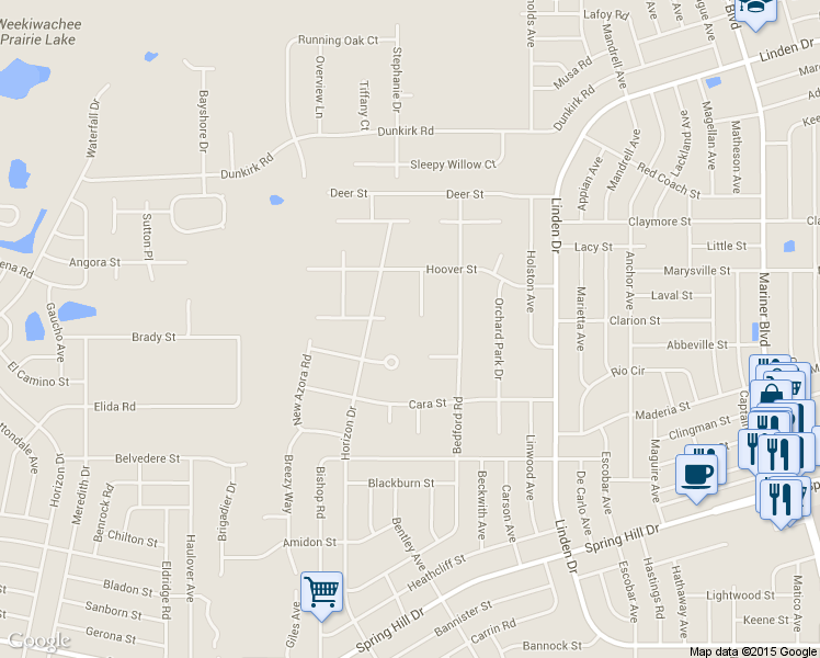 map of restaurants, bars, coffee shops, grocery stores, and more near 2271 Currant Place in Spring Hill