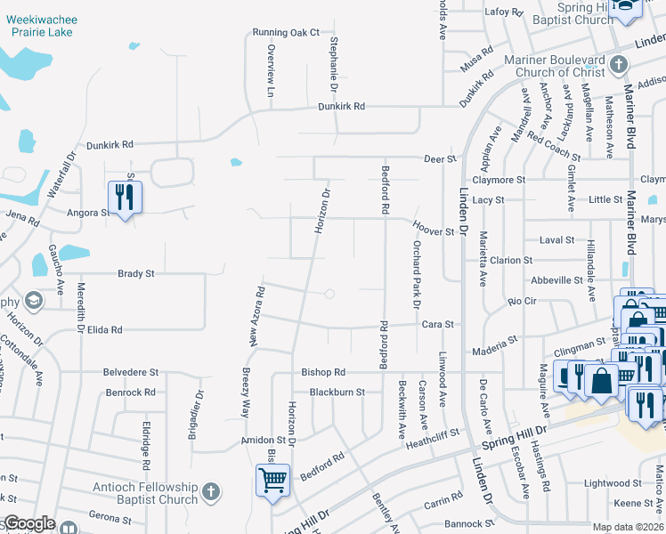 map of restaurants, bars, coffee shops, grocery stores, and more near 2271 Currant Place in Spring Hill
