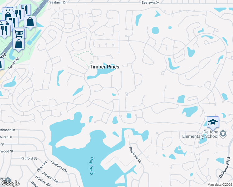 map of restaurants, bars, coffee shops, grocery stores, and more near 7182 Big Bend Drive in Spring Hill