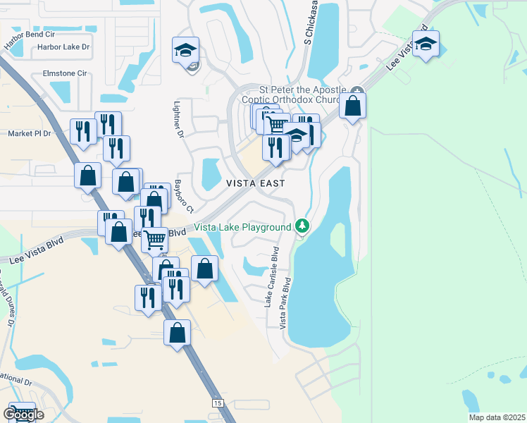 map of restaurants, bars, coffee shops, grocery stores, and more near 8546 Lake Windham Avenue in Orlando