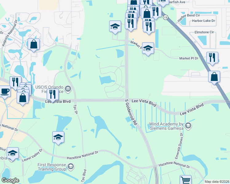 map of restaurants, bars, coffee shops, grocery stores, and more near 6578 South Goldenrod Road in Orlando