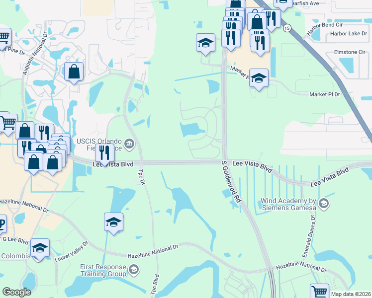 map of restaurants, bars, coffee shops, grocery stores, and more near 6678 South Goldenrod Road in Orlando