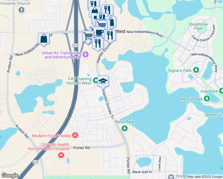 map of restaurants, bars, coffee shops, grocery stores, and more near 15518 Aviation Alley in Winter Garden