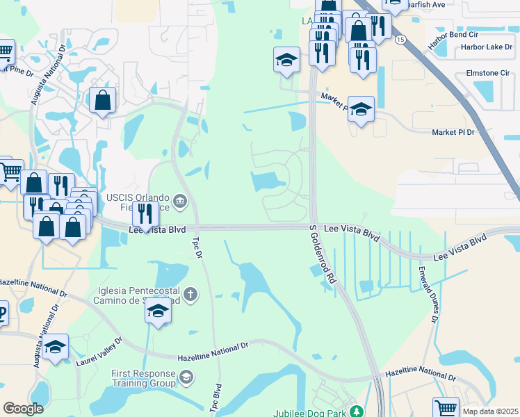 map of restaurants, bars, coffee shops, grocery stores, and more near 6678 South Goldenrod Road in Orlando