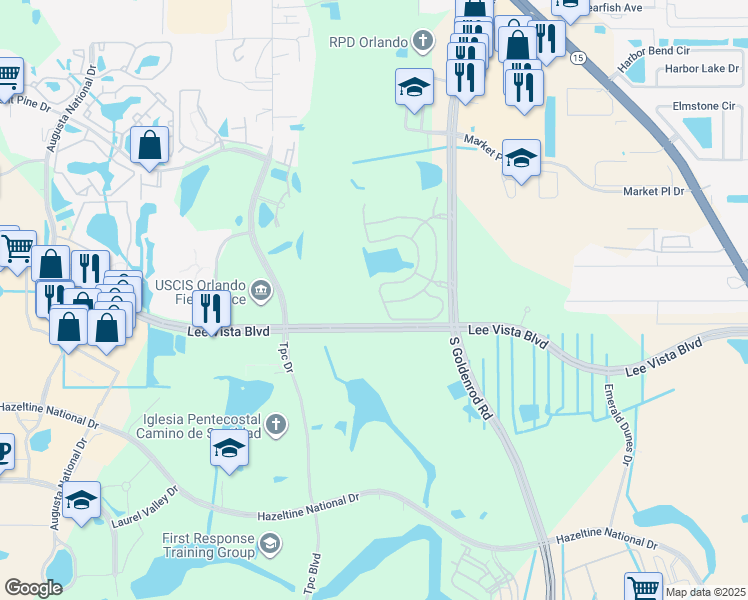 map of restaurants, bars, coffee shops, grocery stores, and more near 6678 South Goldenrod Road in Orlando