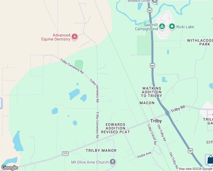 map of restaurants, bars, coffee shops, grocery stores, and more near 21150 Trilby Cemetery Road in Dade City