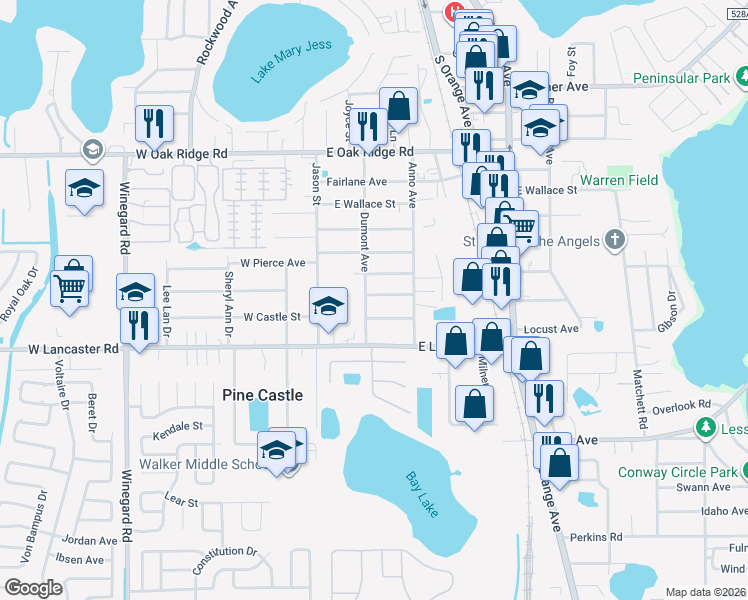 map of restaurants, bars, coffee shops, grocery stores, and more near 258 East Buchanon Avenue in Orlando