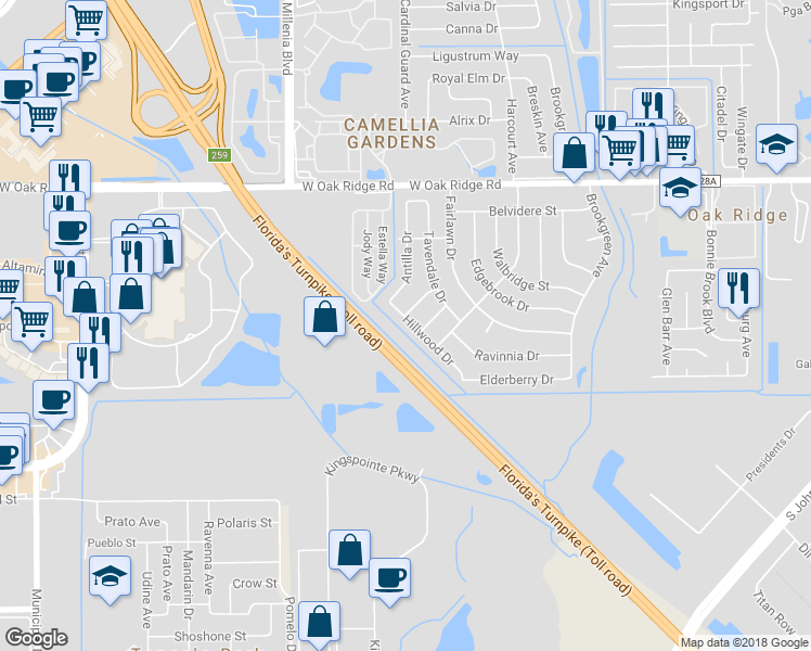 map of restaurants, bars, coffee shops, grocery stores, and more near 6212 Hillwood Drive in Orlando