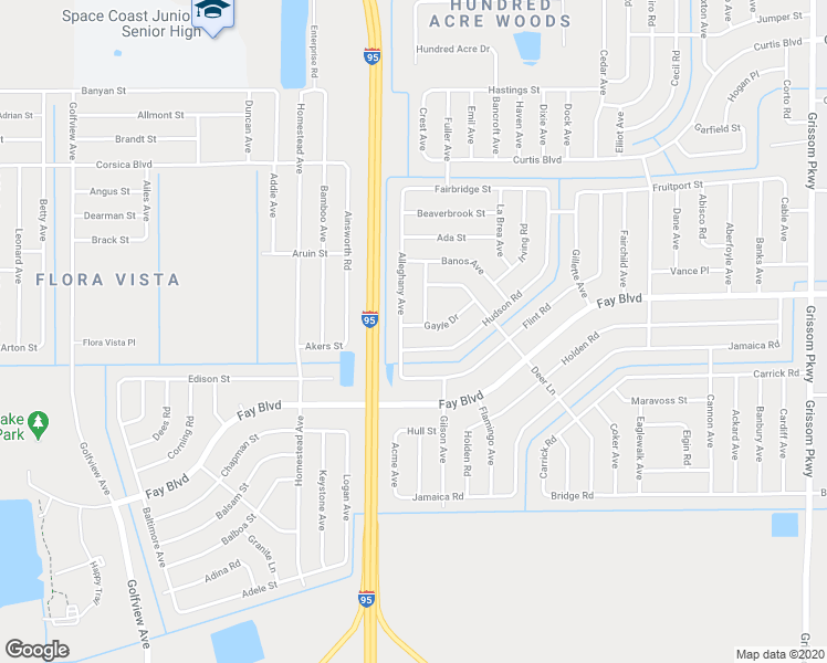 map of restaurants, bars, coffee shops, grocery stores, and more near 6209 Gayle Drive in Cocoa